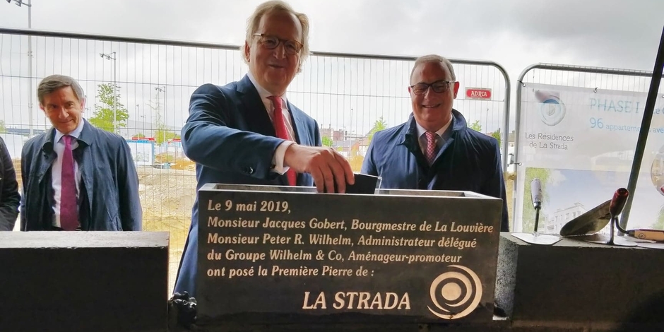 Laying the foundation stone of La Strada, La Louvière, 9 May 2019